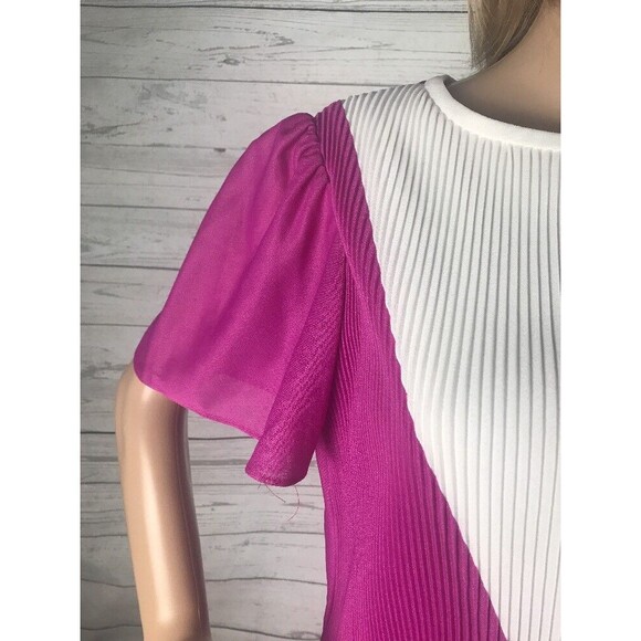 True Vintage Dress Size 13/14 Laurel Ridge Pink White Pleated Polyester Retro - Picture 3 of 12